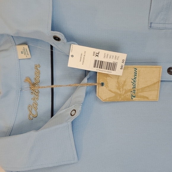 NWT Roundtree & Yorke Caribbean Powder Blue Pearl Snap Short Sleeve Shirt - XL - Picture 2 of 5